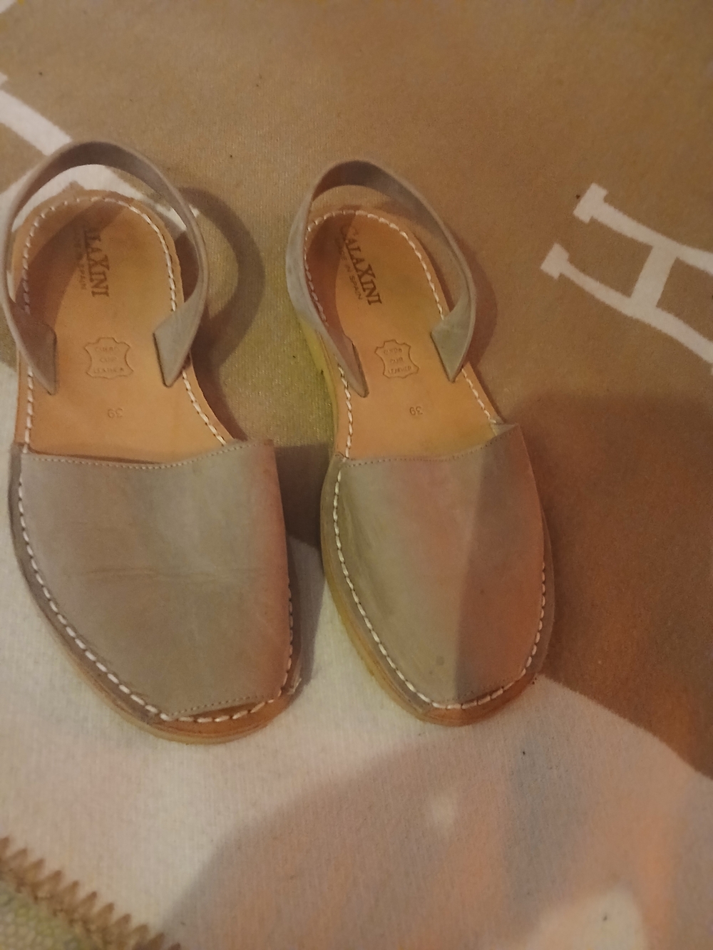 Leather Slingback Avarcas in Light Taupe By Calaxini